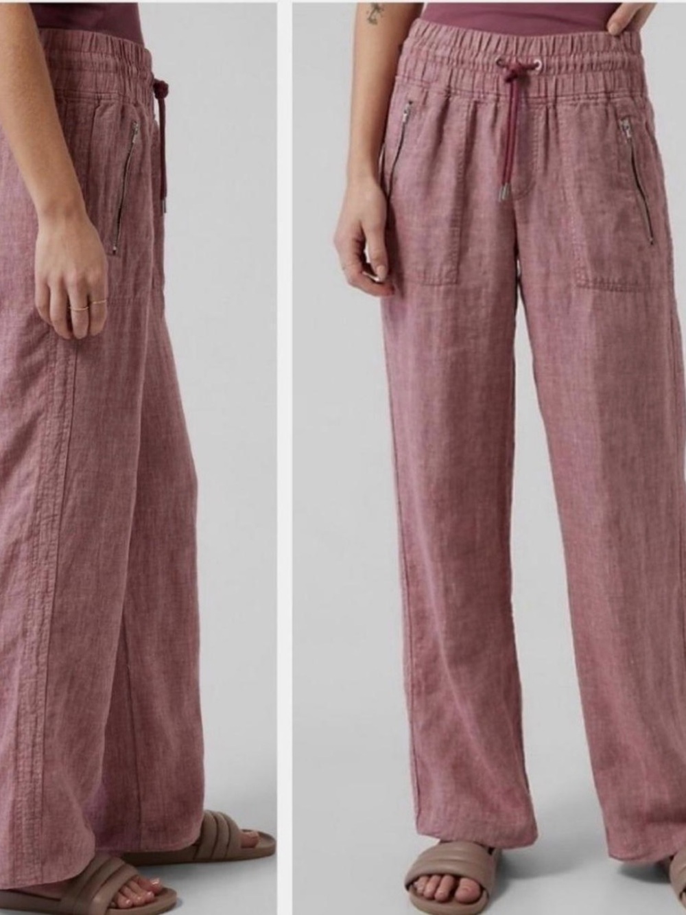 Athleta Cabo Wide-Leg Drawstring Linen Blend Pants - Mauve Pink size‎ 0